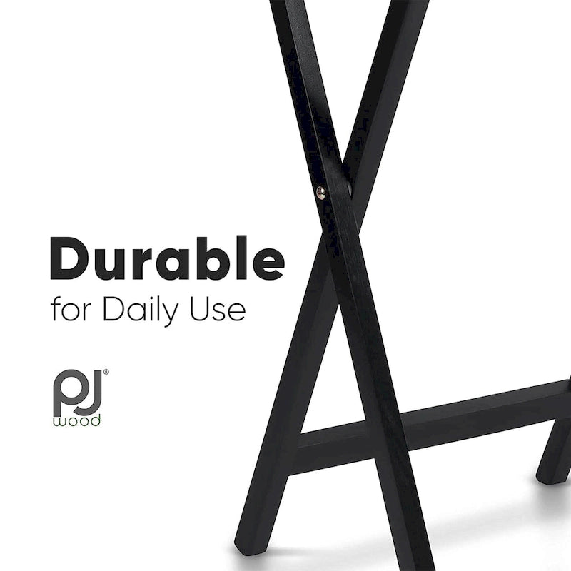 PJ Wood Folding TV Tray Tables with Compact Storage Rack, Black, 2 Piece Set - 18.44