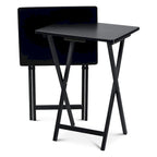 PJ Wood Folding TV Tray Tables with Compact Storage Rack, Black, 2 Piece Set - 18.44