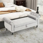Velvet Storage Rectangular Bench With 1 Pillow,Ottoman For Living Rooms And Entryway