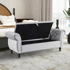 Velvet Storage Rectangular Bench With 1 Pillow,Ottoman For Living Rooms And Entryway