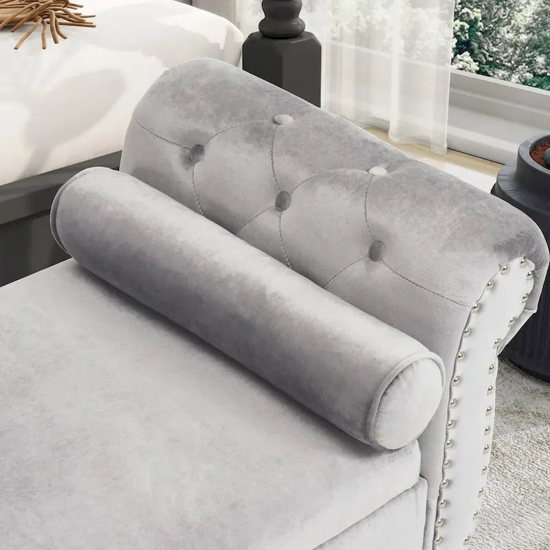 Velvet Storage Rectangular Bench With 1 Pillow,Ottoman For Living Rooms And Entryway