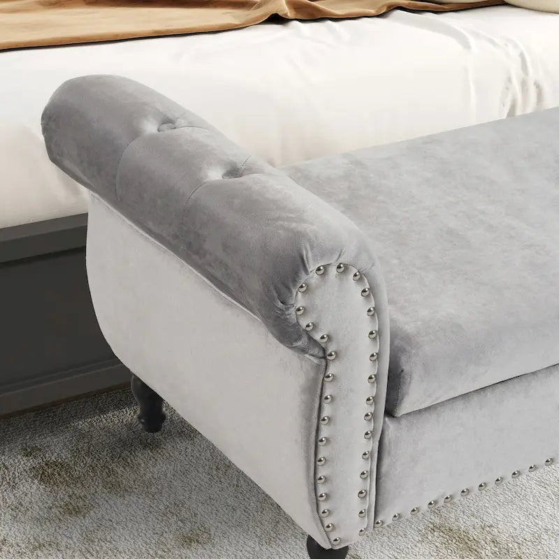 Velvet Storage Rectangular Bench With 1 Pillow,Ottoman For Living Rooms And Entryway