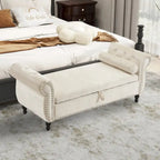 Velvet Storage Rectangular Bench With 1 Pillow,Ottoman For Living Rooms And Entryway