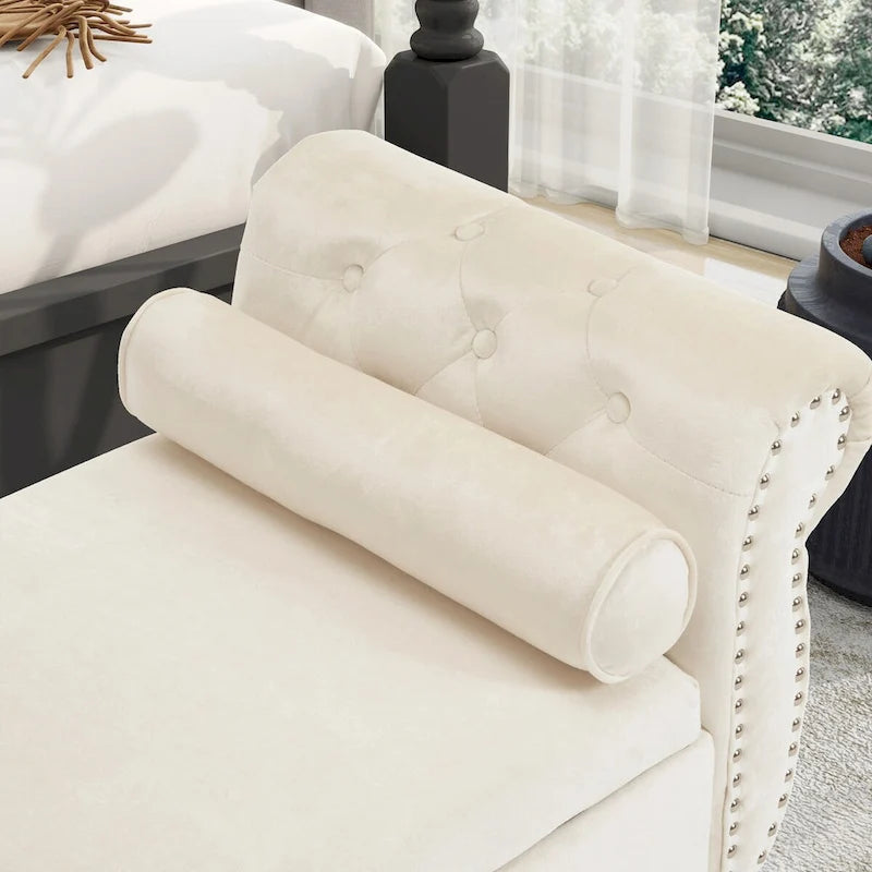 Velvet Storage Rectangular Bench With 1 Pillow,Ottoman For Living Rooms And Entryway