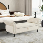 Velvet Storage Rectangular Bench With 1 Pillow,Ottoman For Living Rooms And Entryway