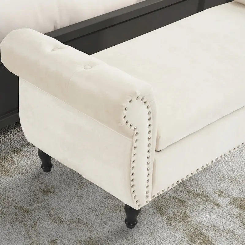 Velvet Storage Rectangular Bench With 1 Pillow,Ottoman For Living Rooms And Entryway