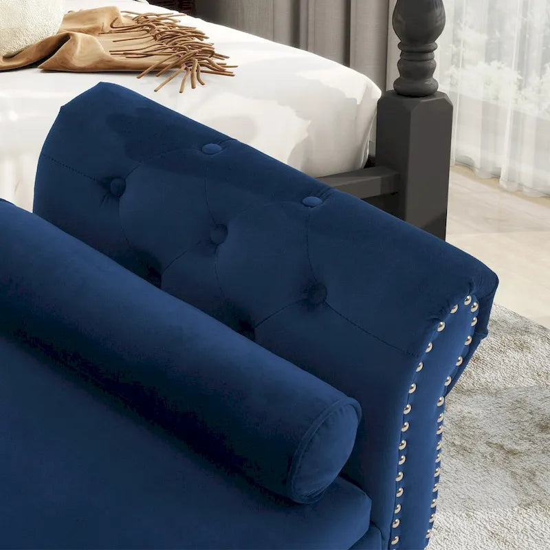 Velvet Storage Rectangular Bench With 1 Pillow,Ottoman For Living Rooms And Entryway