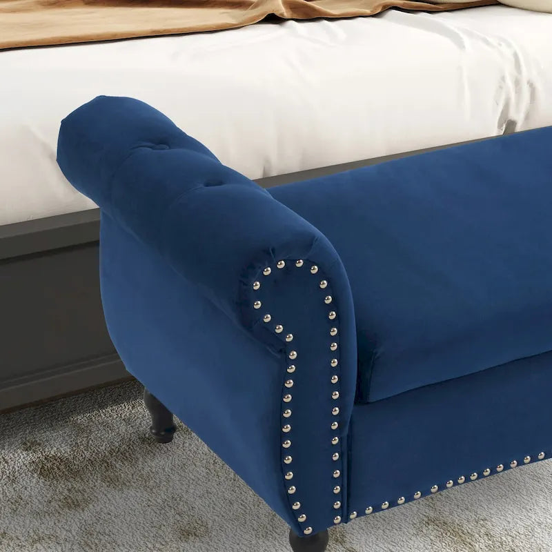 Velvet Storage Rectangular Bench With 1 Pillow,Ottoman For Living Rooms And Entryway