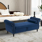 Velvet Storage Rectangular Bench With 1 Pillow,Ottoman For Living Rooms And Entryway