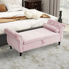 Velvet Storage Rectangular Bench With 1 Pillow,Ottoman For Living Rooms And Entryway