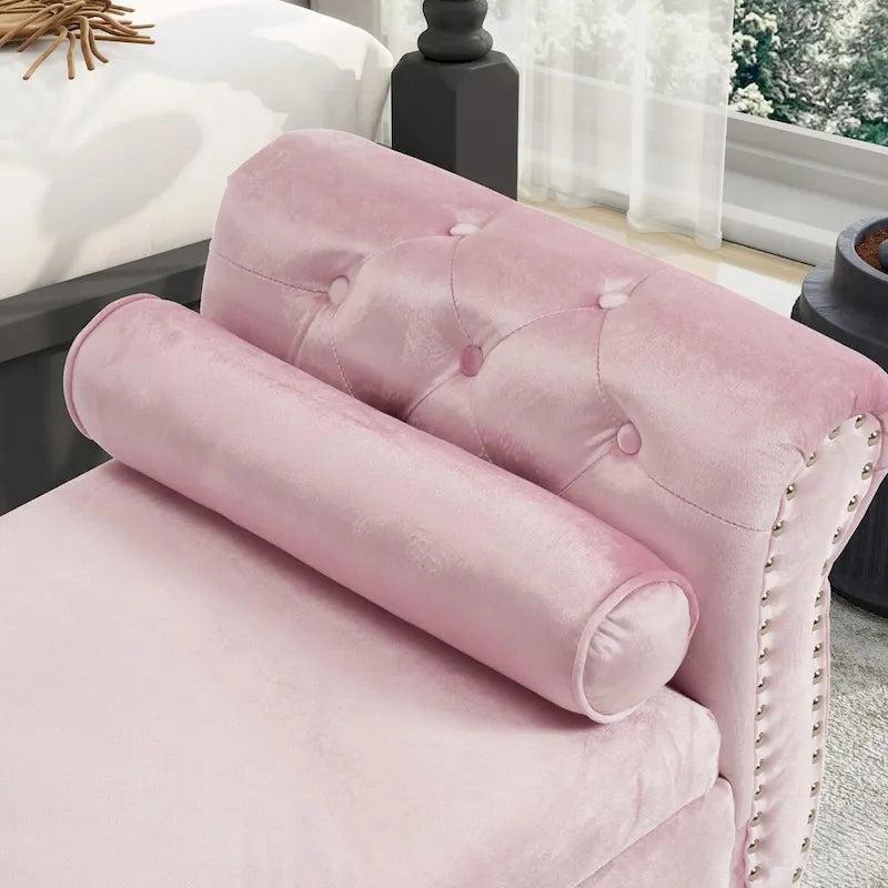 Velvet Storage Rectangular Bench With 1 Pillow,Ottoman For Living Rooms And Entryway