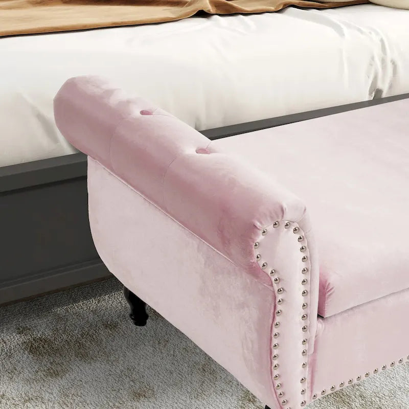 Velvet Storage Rectangular Bench With 1 Pillow,Ottoman For Living Rooms And Entryway