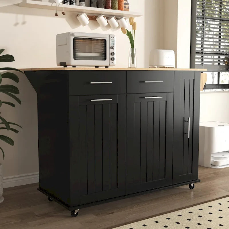 Kitchen Island with Drop Leaf,Kitchen Storage Cart with 3 Tier Pull Out Cabinet Organizer