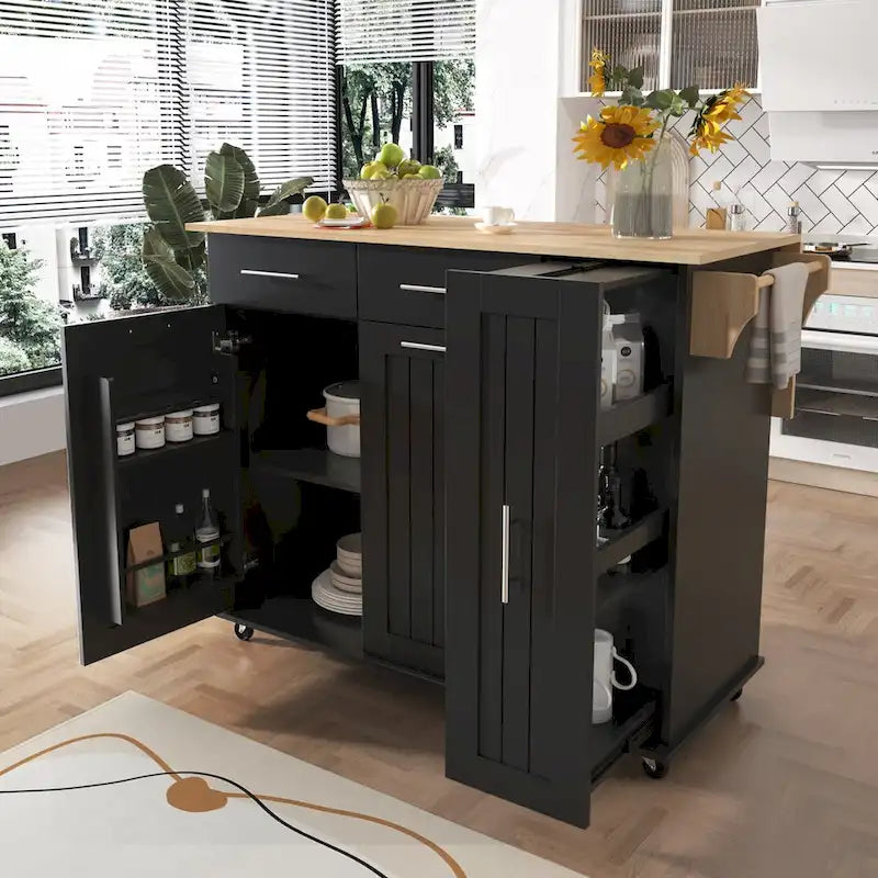 Kitchen Island with Drop Leaf,Kitchen Storage Cart with 3 Tier Pull Out Cabinet Organizer