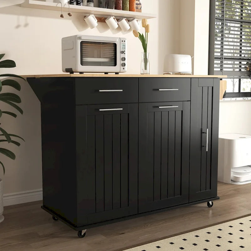 Kitchen Island with Drop Leaf,Kitchen Storage Cart with 3 Tier Pull Out Cabinet Organizer