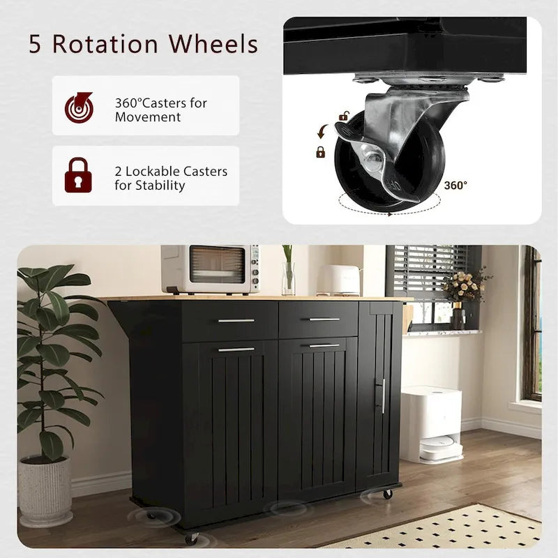 Kitchen Island with Drop Leaf,Kitchen Storage Cart with 3 Tier Pull Out Cabinet Organizer