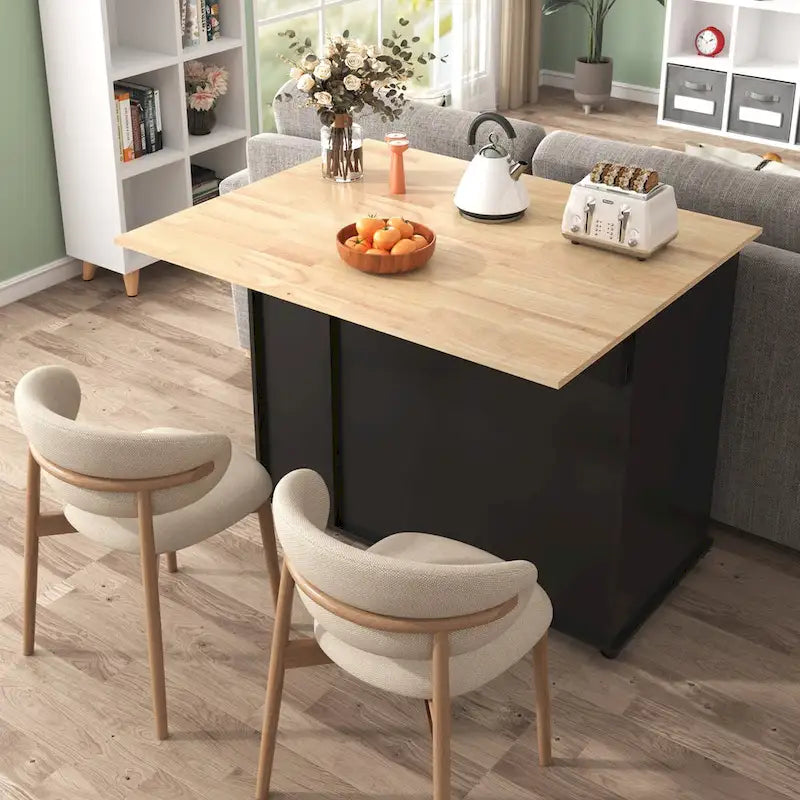 Kitchen Island with Drop Leaf,Kitchen Storage Cart with 3 Tier Pull Out Cabinet Organizer