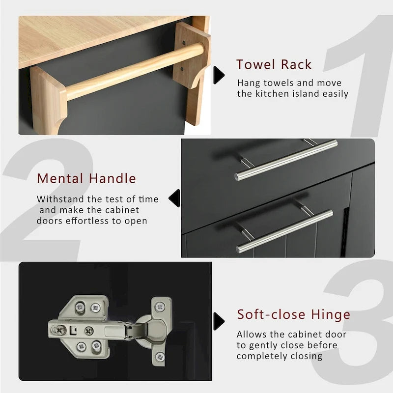 Kitchen Island with Drop Leaf,Kitchen Storage Cart with 3 Tier Pull Out Cabinet Organizer