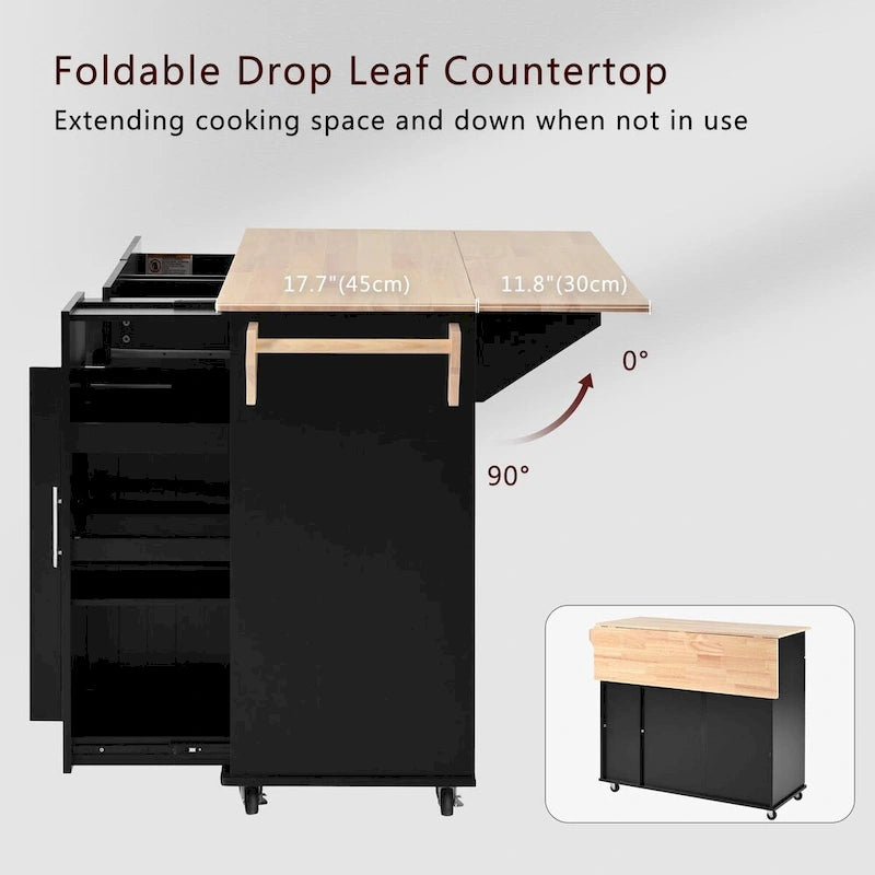 Kitchen Island with Drop Leaf,Kitchen Storage Cart with 3 Tier Pull Out Cabinet Organizer