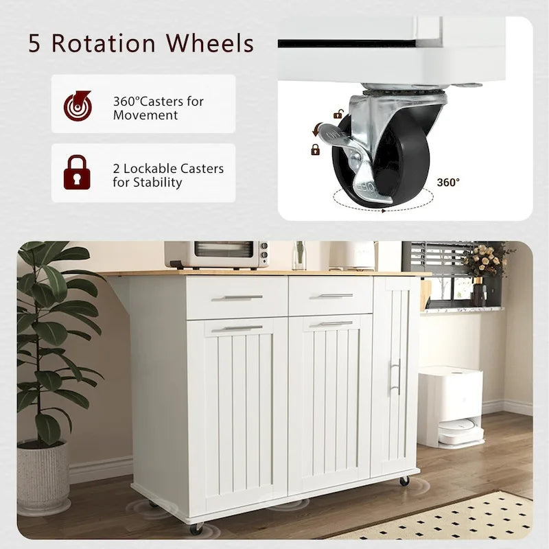 Kitchen Island with Drop Leaf,Kitchen Storage Cart with 3 Tier Pull Out Cabinet Organizer