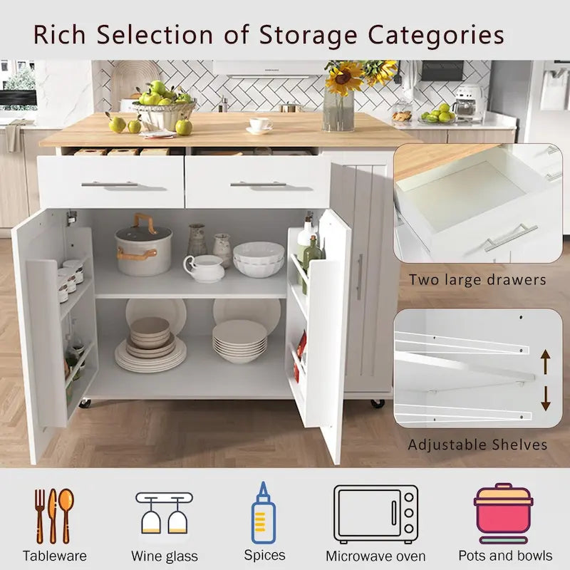 Kitchen Island with Drop Leaf,Kitchen Storage Cart with 3 Tier Pull Out Cabinet Organizer