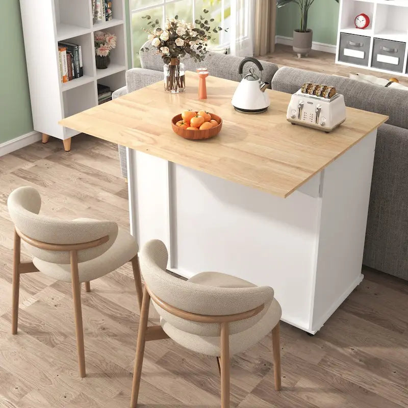 Kitchen Island with Drop Leaf,Kitchen Storage Cart with 3 Tier Pull Out Cabinet Organizer