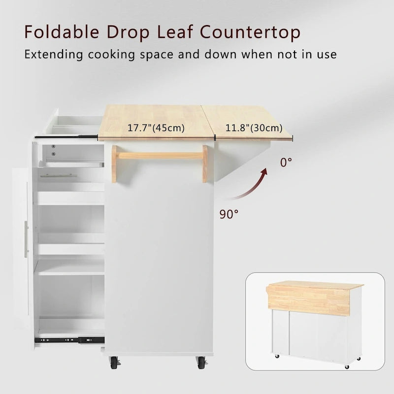 Kitchen Island with Drop Leaf,Kitchen Storage Cart with 3 Tier Pull Out Cabinet Organizer