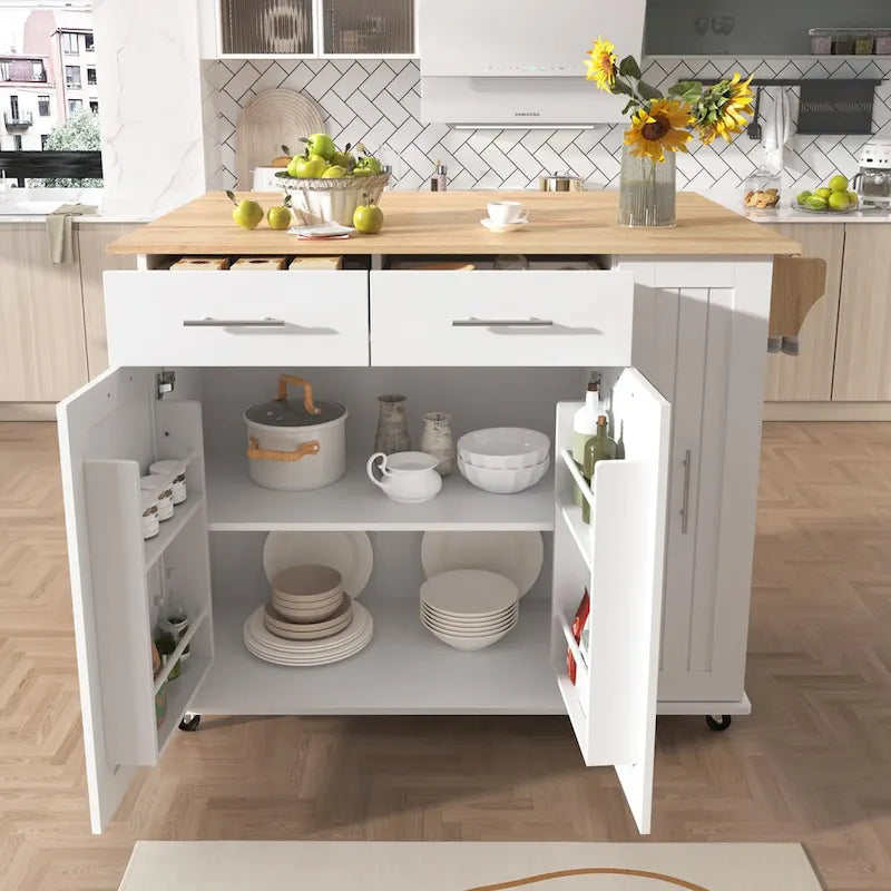 Kitchen Island with Drop Leaf,Kitchen Storage Cart with 3 Tier Pull Out Cabinet Organizer
