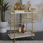 Marble Rolling 1 Glass and 2 Marble Shelves Bar Cart with Handles - Gold - Roche River Decor