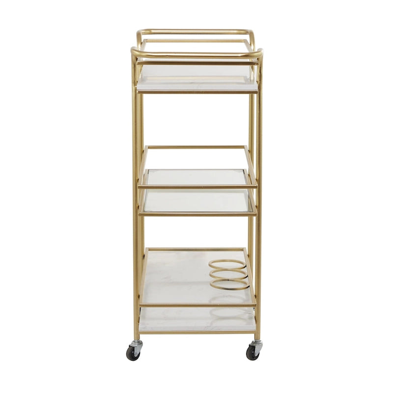 Marble Rolling 1 Glass and 2 Marble Shelves Bar Cart with Handles - Gold - Roche River Decor