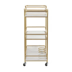 Marble Rolling 1 Glass and 2 Marble Shelves Bar Cart with Handles - Gold - Roche River Decor
