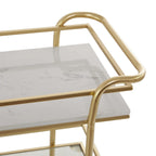 Marble Rolling 1 Glass and 2 Marble Shelves Bar Cart with Handles - Gold - Roche River Decor