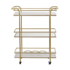 Marble Rolling 1 Glass and 2 Marble Shelves Bar Cart with Handles - Gold - Roche River Decor