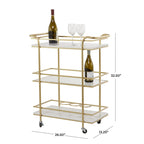 Marble Rolling 1 Glass and 2 Marble Shelves Bar Cart with Handles - Gold - Roche River Decor