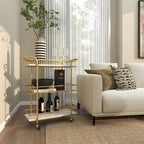 Marble Rolling 1 Glass and 2 Marble Shelves Bar Cart with Handles - Gold - Roche River Decor
