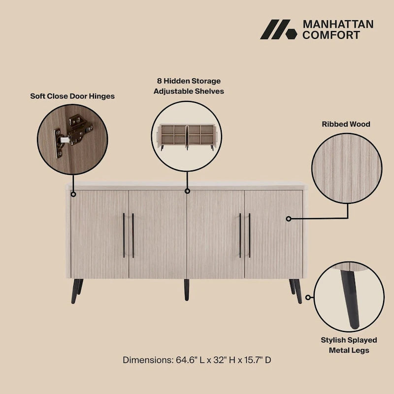 Manhattan Comfort Mid Century Modern Jodie 64.6 Inch Sideboard