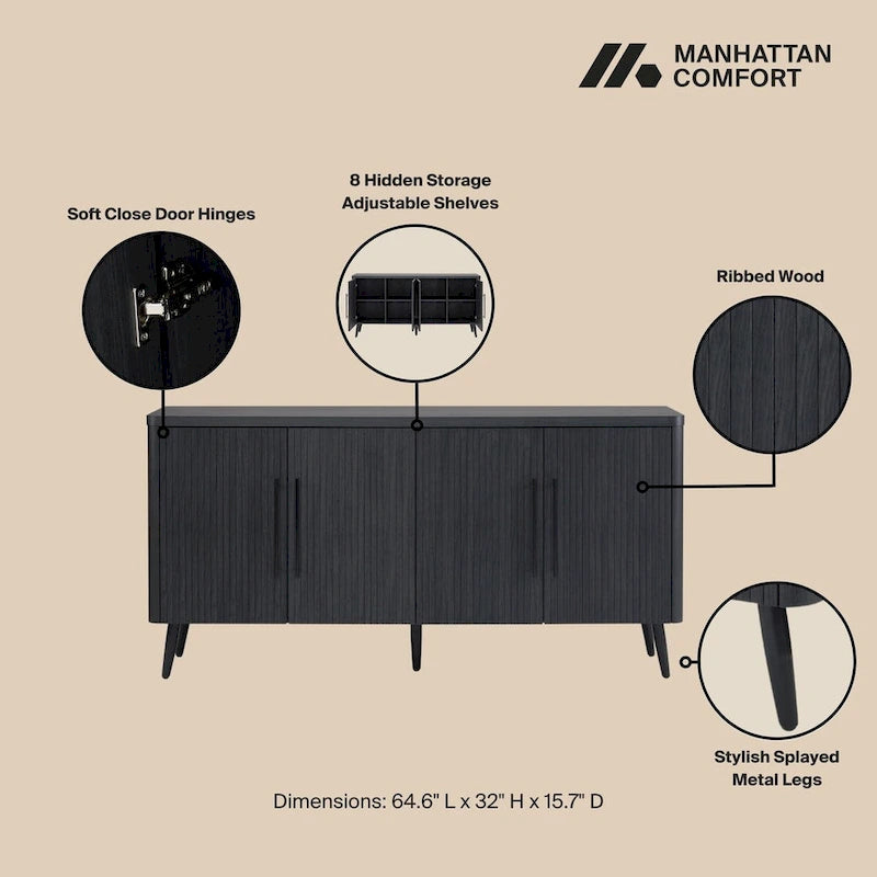 Manhattan Comfort Mid Century Modern Jodie 64.6 Inch Sideboard