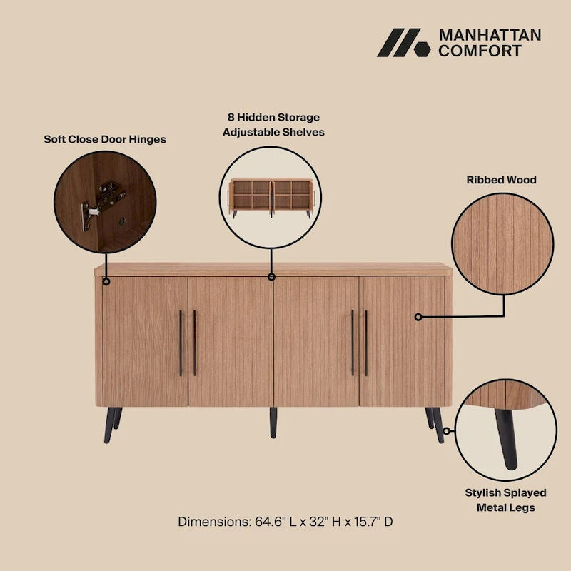 Manhattan Comfort Mid Century Modern Jodie 64.6 Inch Sideboard
