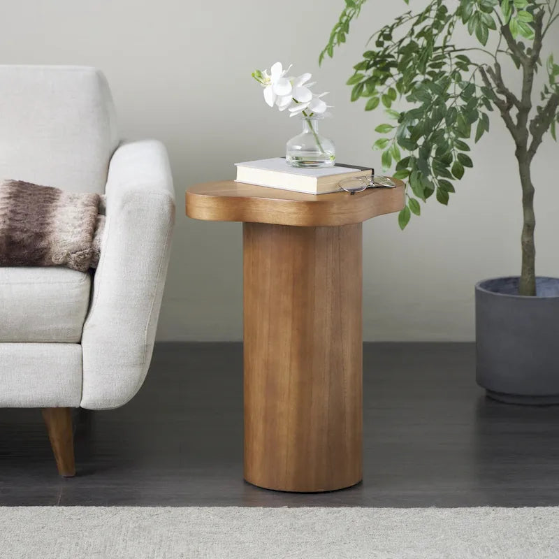Wood Pedestal Side End Accent Table with Rounded Square Top - Black or Brown- Roche River Decor