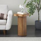 Wood Pedestal Side End Accent Table with Rounded Square Top - Black or Brown- Roche River Decor