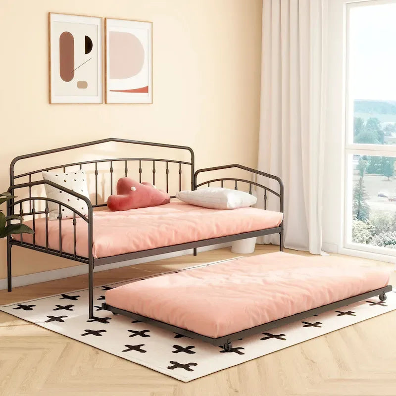 Calantha Modern Metal Twin Size Daybed with Trundle Space-Saving Sofa Bed by Christopher Knight Home