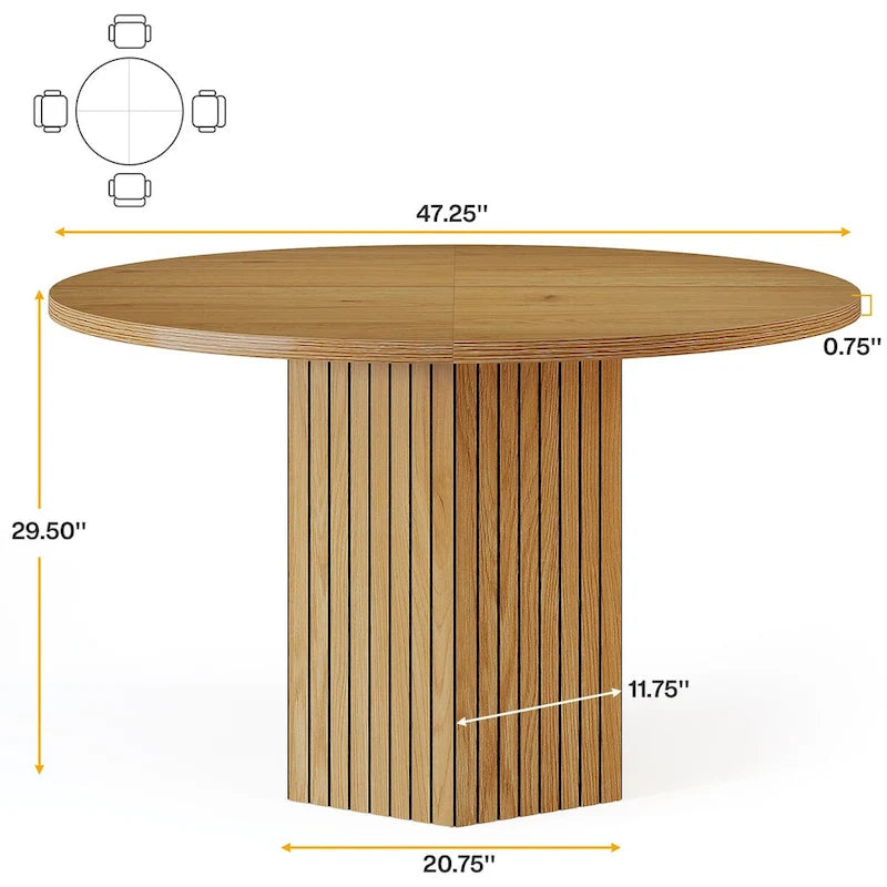 47-Inch Industrial Round Kitchen Dining Table with Pedestal for 4