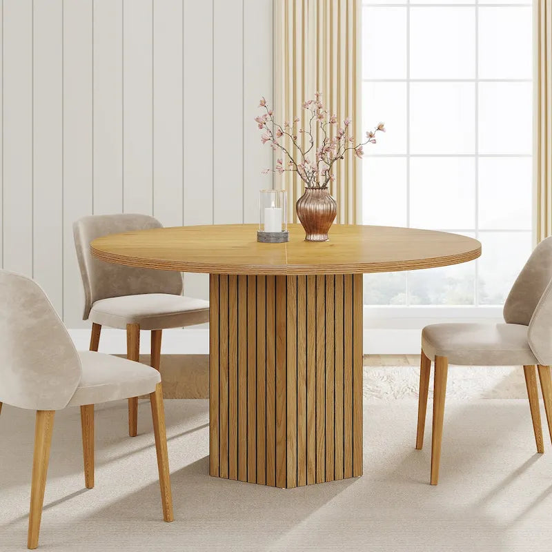 47-Inch Industrial Round Kitchen Dining Table with Pedestal for 4