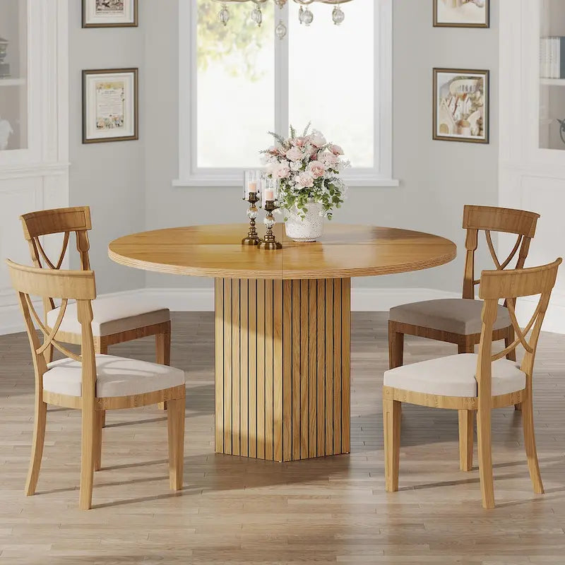 47-Inch Industrial Round Kitchen Dining Table with Pedestal for 4