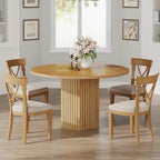 47-Inch Industrial Round Kitchen Dining Table with Pedestal for 4