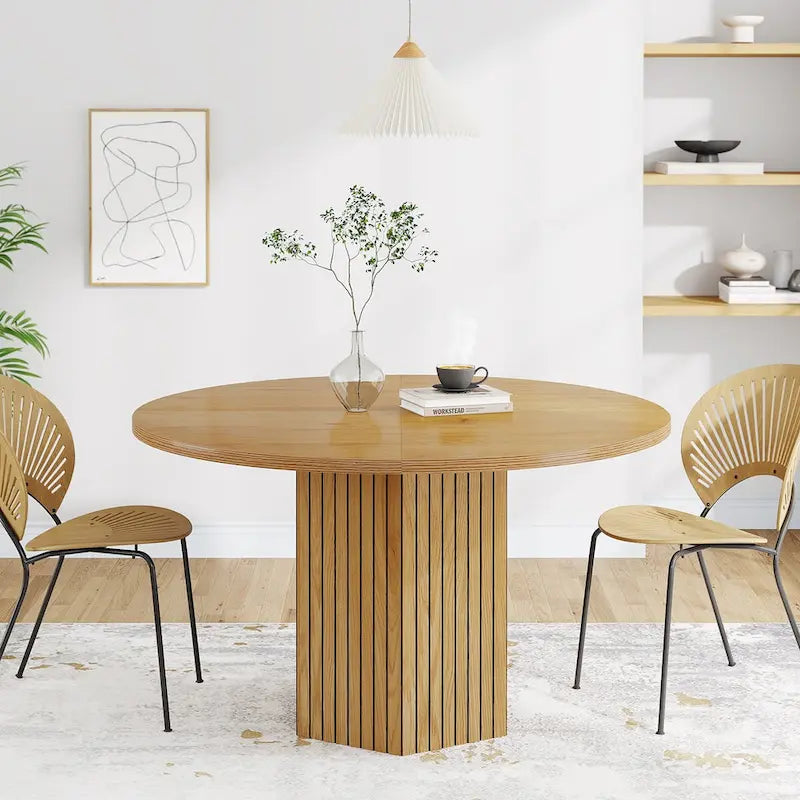 47-Inch Industrial Round Kitchen Dining Table with Pedestal for 4