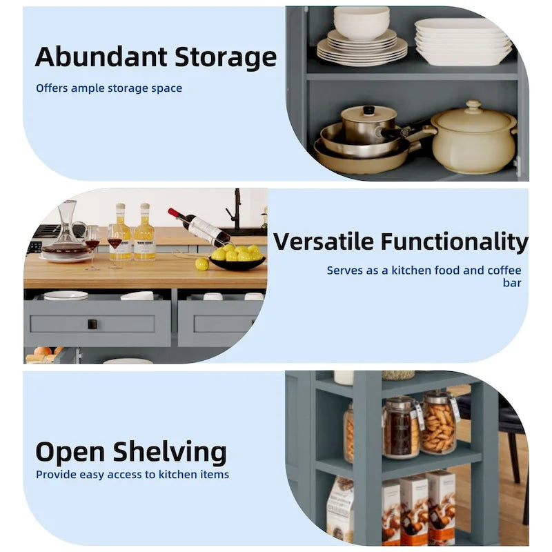 45 Rolling Kitchen Island with Storage & Drawers, Extendable Bar Table with Lockable Wheels