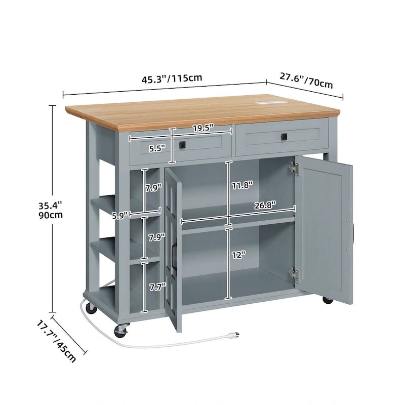 45 Rolling Kitchen Island with Storage & Drawers, Extendable Bar Table with Lockable Wheels