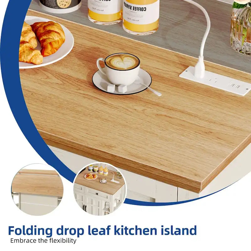 45 Rolling Kitchen Island with Storage & Drawers, Extendable Bar Table with Lockable Wheels