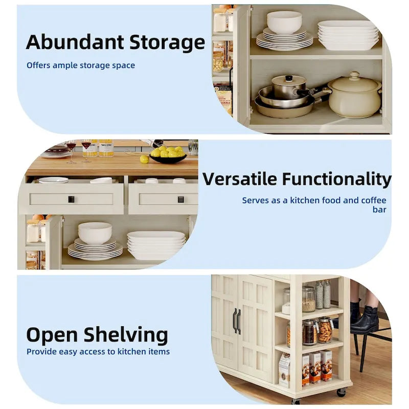 45 Rolling Kitchen Island with Storage & Drawers, Extendable Bar Table with Lockable Wheels
